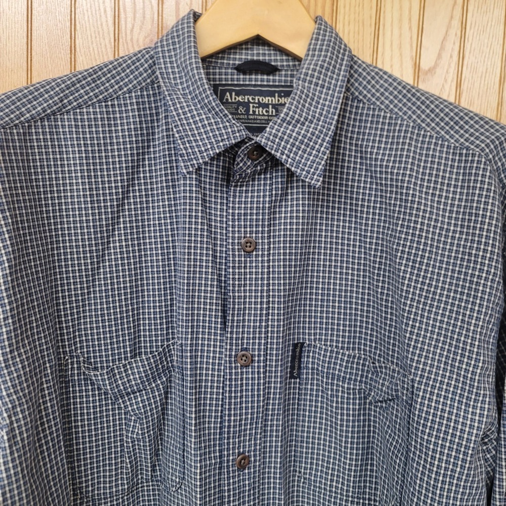 Abercrombie & Fitch Mens Blue White Micro Check Cotton Button Down Shirt Size M